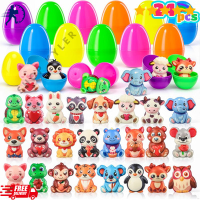 24 Pack Prefilled Easter Eggs with Squishy Animal Toys, Pre-Filled Easter Eggs