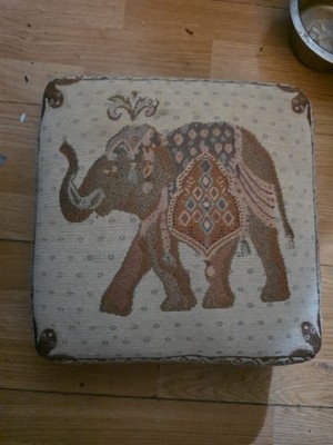 Tapestry Elephant Footstool Ottoman Square Wood Feet Boho Decor Foot Rest Accent