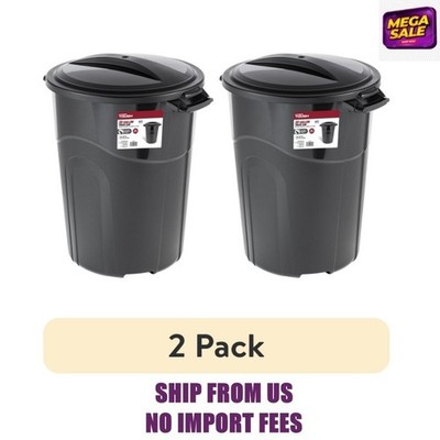 (2 pack) Hyper Tough 32 Gallon Heavy Duty Injection Molded Trash Can with Click 