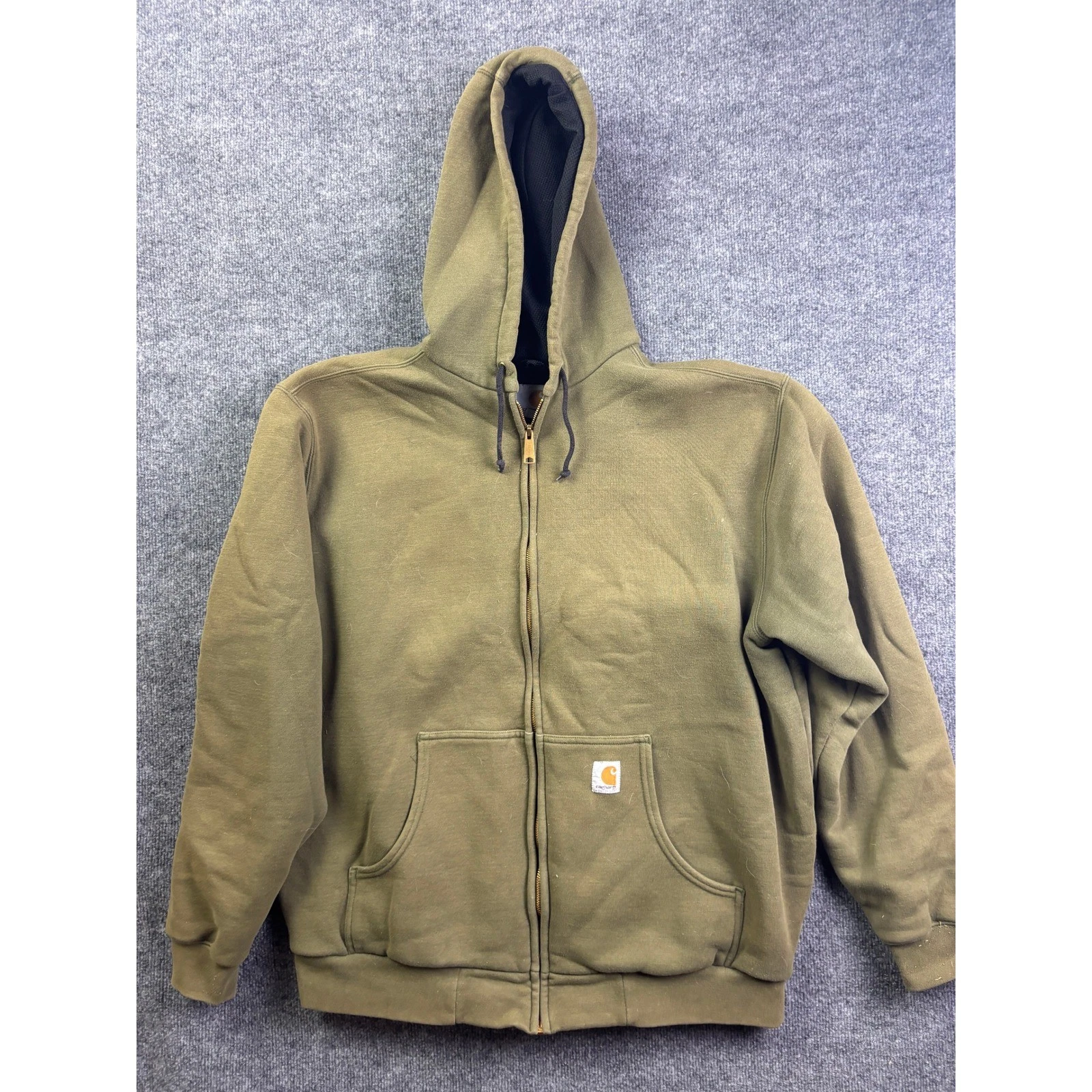 Carhartt Zip Up Hoodie Mens XL Tall Green Thermal Lined J149 ARG Heavyweight