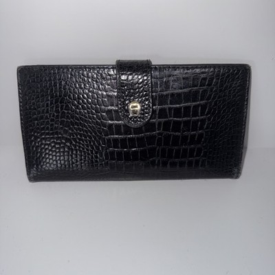 Etienne Aigner Black Wallet Genuine Leather Vintage Crocodile