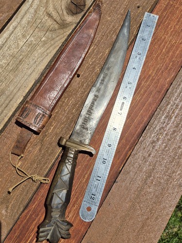 Vintage Philippine Knife End Of WWII 1945 Palang Bolo Barang Fighting Brass Wood