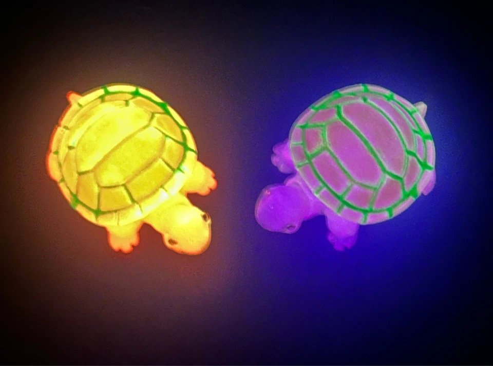 Un par de tortugas que brillan en la oscuridad hechas a mano tortugas de resina pequeñas y divertidas tortugas brillantes Foto 2 de 4