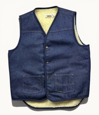 Vintage Men s Sears Western Wear Denim Jean Sherpa Lined Vest 70s USA Made Sz L
