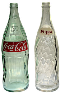 Vintage Coca-Cola 32oz Return Bottle & Pepsi Swirl Spiral Soda Bottle Lot