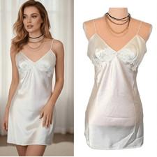 1999 Vintage Victoria's Secret Bridal Slip S  White Satin Pearl Sequin Low-Cut