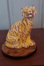 LSU Tiger Figure Handmade Ceramic Wood Base Made In USA