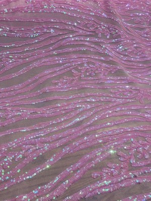 Pink Sequin Vine Mesh Fabric | All-Over Sequin Embroidered Net For Dress
