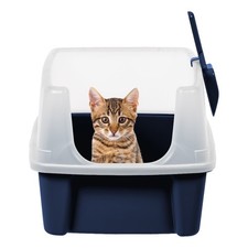 High Sided Open Top Cat Litter Box with Scoop, Navy Blue
