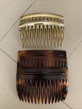 France French Hair Side Combs, Curved Tortoise Shell And Gold Lot Boho Retro