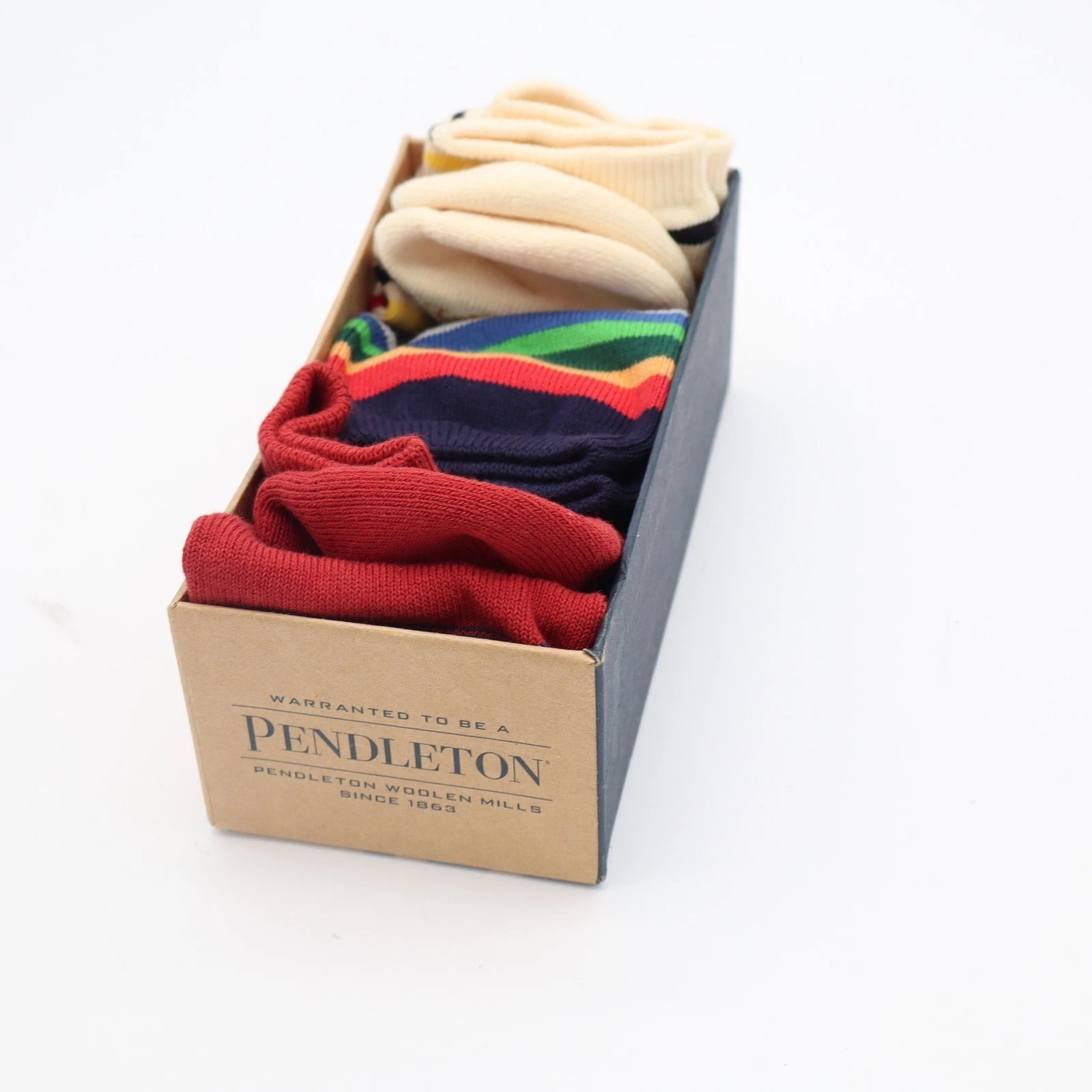 Pendleton 3 Pair Sock Set Wool Blend Crew Striped Red Navy Cream Gift Box NEW