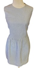 Gap Seersucker Dress Sz 14 Navy Striped Nautical Preppy Summer Beach Coastal