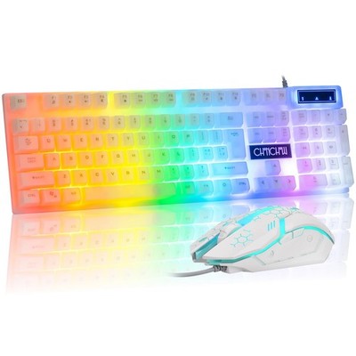 CHONCHOW LED Keyboard and Mouse, 104 Keys Rainbow 17*5.1*1.3 inches, White 