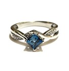 10k white gold .12ct diamond princess london blue topaz gemstone ring 3.3g 5.75 — photo 2