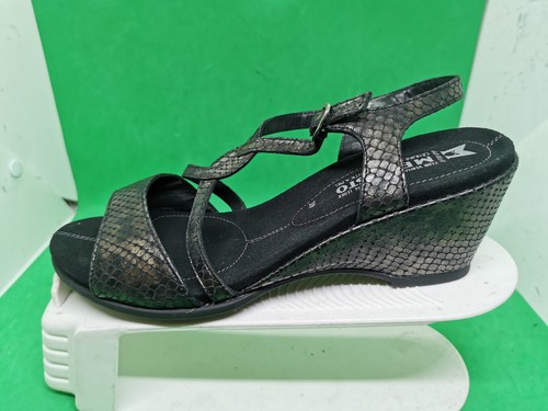 Mephisto Black Snake Print Leather Ankle Strap Open Toe Wedge Sandals US 8 EU 39 - Picture 3 of 22
