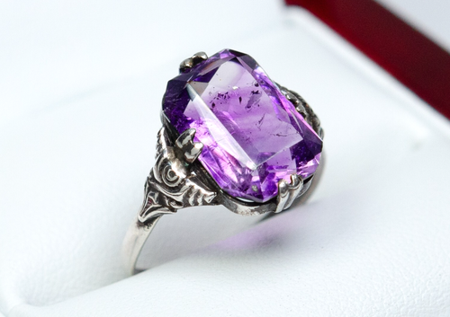 830 Silver - Antique Art Nouveau Ring - Natural 4.50 Ct Amethyst