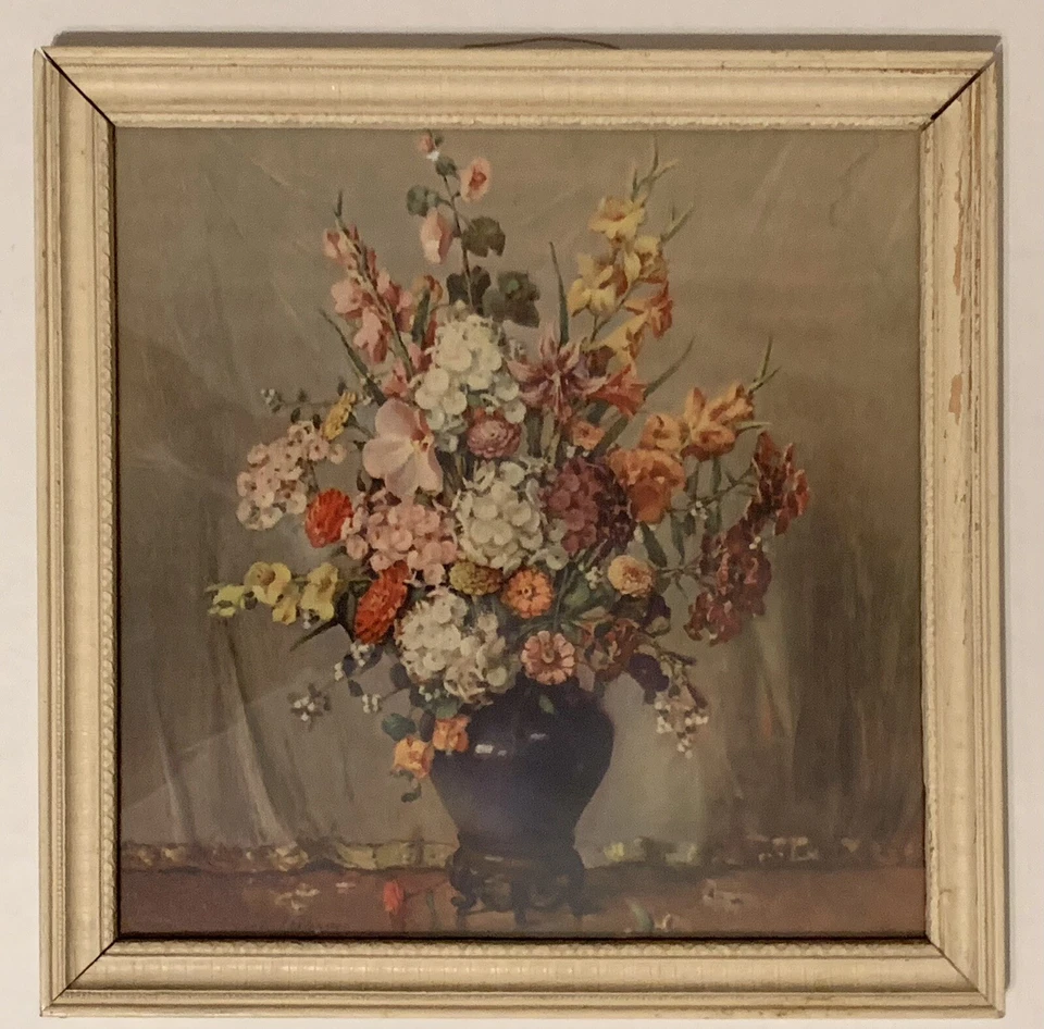 Antigo Carle J Blenner assinado litho EUA GP 5178 floral casa de campo francesa vitoriana - Imagem 2 de 4