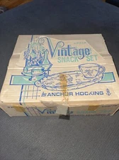 Anchor Hocking MCM VINTAGE SNACK 8 PC SET 600/76 PLATES TRAY CUPS GRAPES