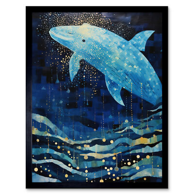 Blauwalbruch Winter Wasser Mondschein Meereslandschaft Wellen gerahmter Wandkunstdruck 9 x 7