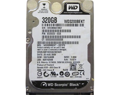 WD WD3200BEKT-22F3T0 HACVJABB (WXE8) Thailand 2.5'' 320gb Sata HDD 25AUG2008