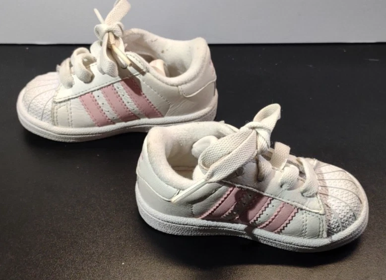 Adidas Originals Superstar Toddler Size 5K White Pink Stripes Shoes Baby Sneaker - Image 4 of 4