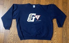 VTG Guess Jeans USA Spellout Logo Embroidered Blue Crewneck Sweatshirt XL READ