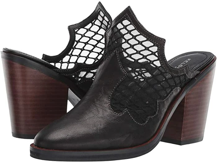 Kelsi Dagger Shoes Womens 5.5 Brooklyn Wolf Black Leather Block Heel Mule Cowboy
