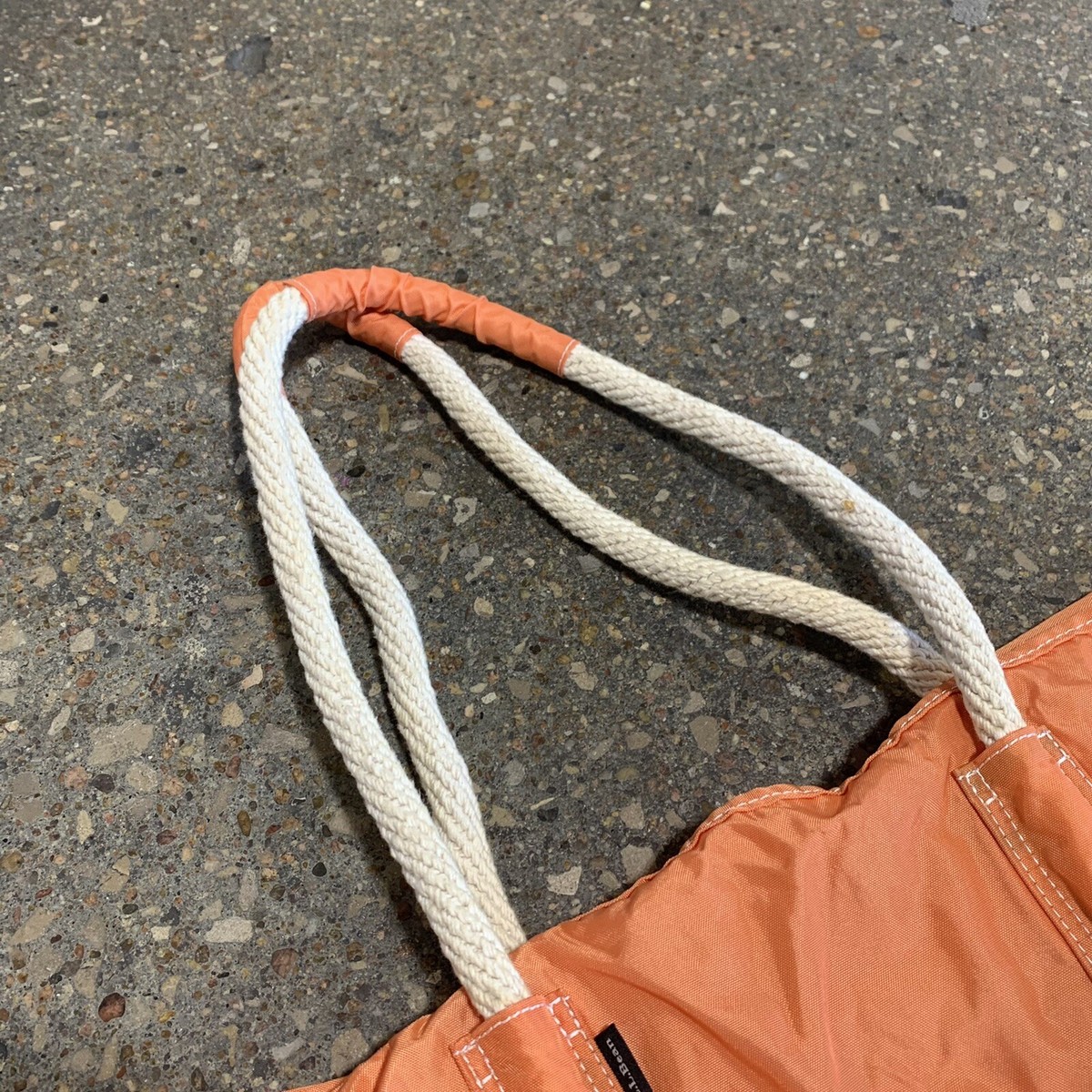Vintage 90's L.L. Bean Orange & White Nylon Zipper Tote Bag Rare