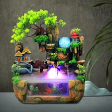 Indoor Water Fountain With Led & Mist Resin Rockery Waterfall home decor Art Dec