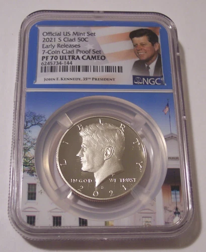 NGC 2021 S Clad Kennedy Half Dollar Proof PF70 ER White House Frame Holder
