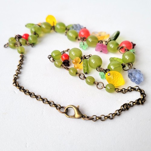 Halskette 19 Zoll Blumen Stil alte Glas Tschechische Perlen Art Deco Stil Damenschmuck - Bild 8 von 11