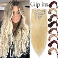 8-24Inch 8PCS Clip In On 100 Remy Human Hair Extensions Full Head Weft Blonde F