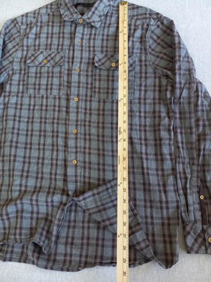 Sean John Men's XL Flannel Long Sleeve Gold Buttons Plaid Pure Cotton Shirt - Image 2 of 4