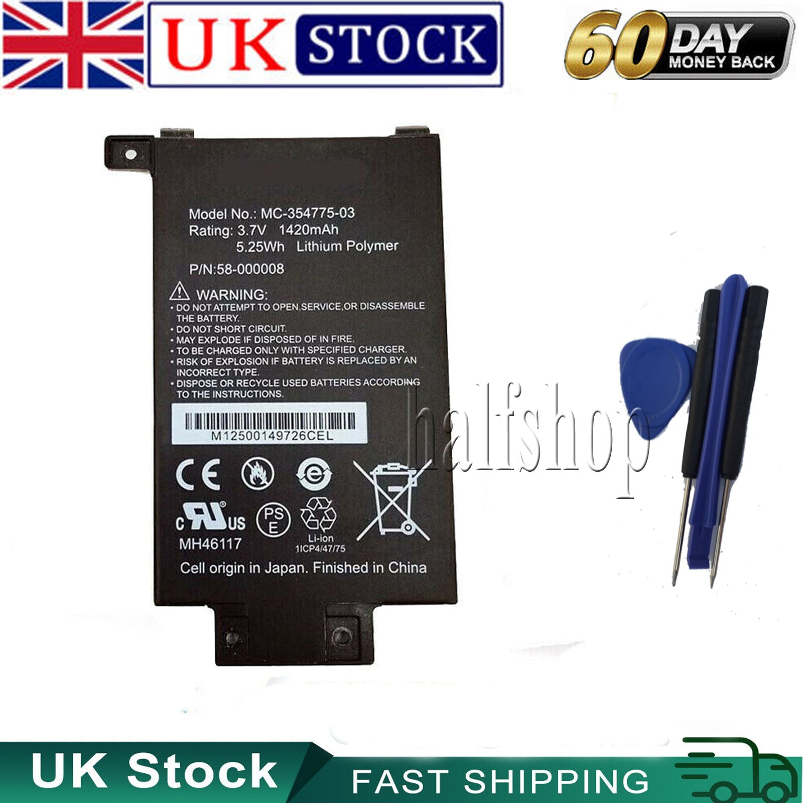BATTERY 1420mAh for Amazon Kindle 58-000008，MC-354775-03+tool