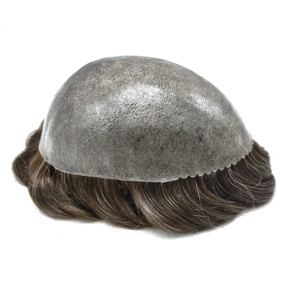 Sistemas de reemplazo de piezas de cabello humano para hombres piel delgada unidades de cabello completas de poli toupee Foto 4 de 4