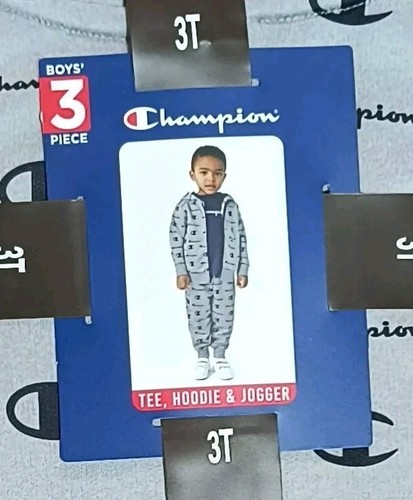 Neu! Kleinkind Jungen Champion 3-teiliges Hoodie T-Shirt und Hose Outfit Größe 3T - Bild 2 von 3
