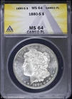 1880-S $1 Cameo Prooflike Morgan Silver Dollar ANACS MS 64 | Uncirculated UNC BU