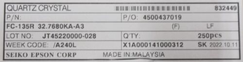 MOUSER ELECTRONICS Cristalli Epson - 732-5R32.7680KA-A3 - 250 unità su bobina - Foto 5 di 5