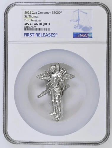 2 Oz Silver Coin 2025 Cameroon St. Thomas Antiqued High Relief NGC MS 70 POP 3!