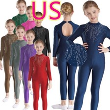 Girls Long Sleeve Gymnastics Leotard Unitard Ballet Figure Skating Jumpsuits