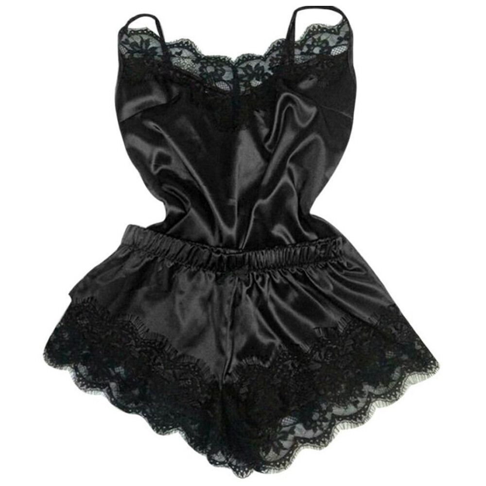 Damen Satin Pyjama Set Rüschen Nachtwäschen Negligee Reizwäsche Unterwäsche Sexy
