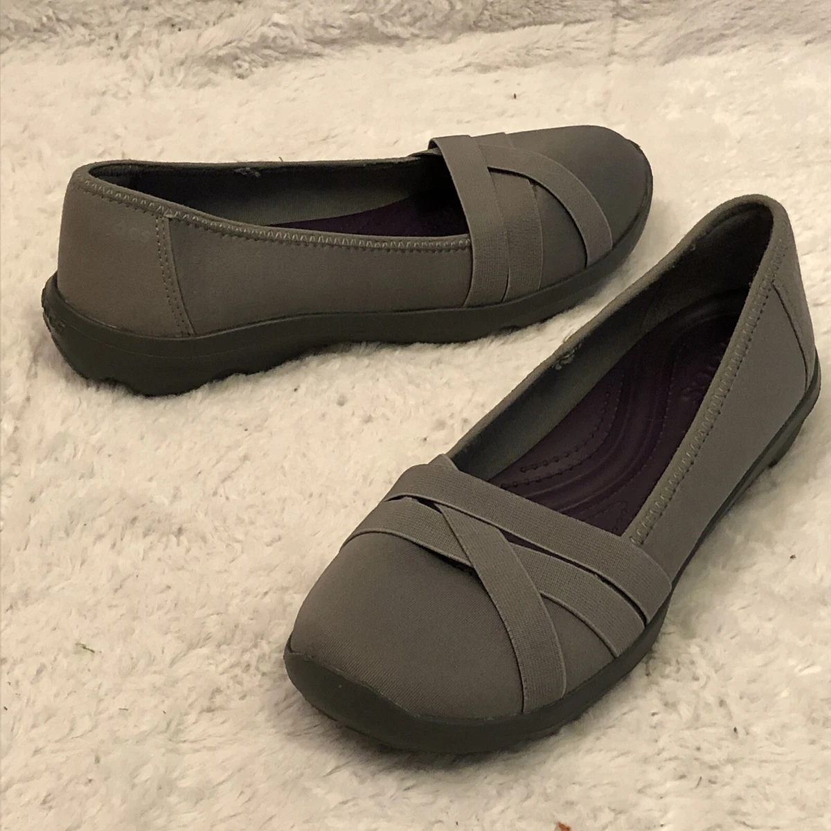 Crocs Busy Day Strappy Smoke Gray Purple Slip On Flats Shoes Women s 7 205339