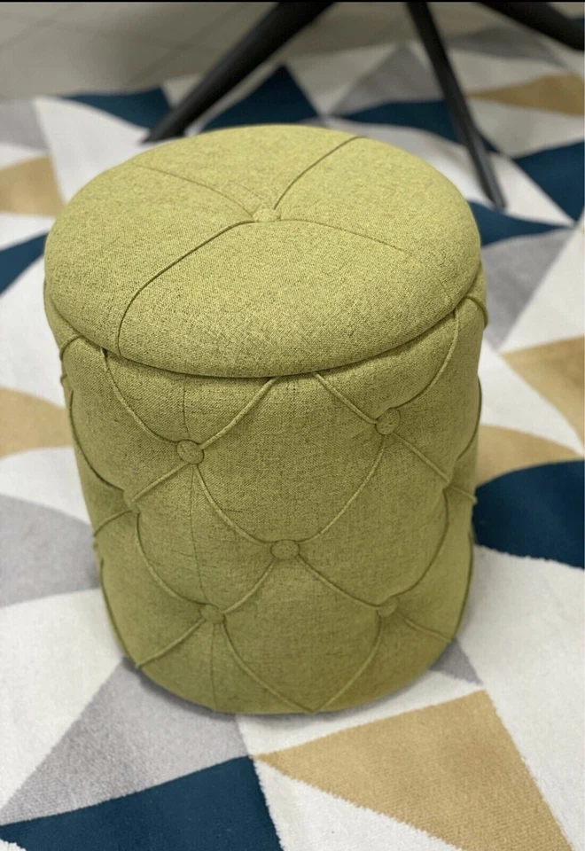 Hocker YAPAK Polsterhocker mit Stoffbezug in Grün und Knopfheftung mit Stauraum - Bild 2 von 4