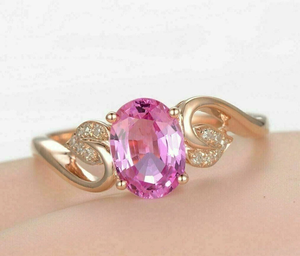 Oval Cut Simulated Pink Sapphire Women's Gorgeous Ring In 14K Rose Gold Plated - Image 3 of 4
