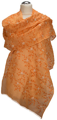  Schal 100% Leinen edel bestickt Apricot  Sommer scarf écharpe lin linen summer 