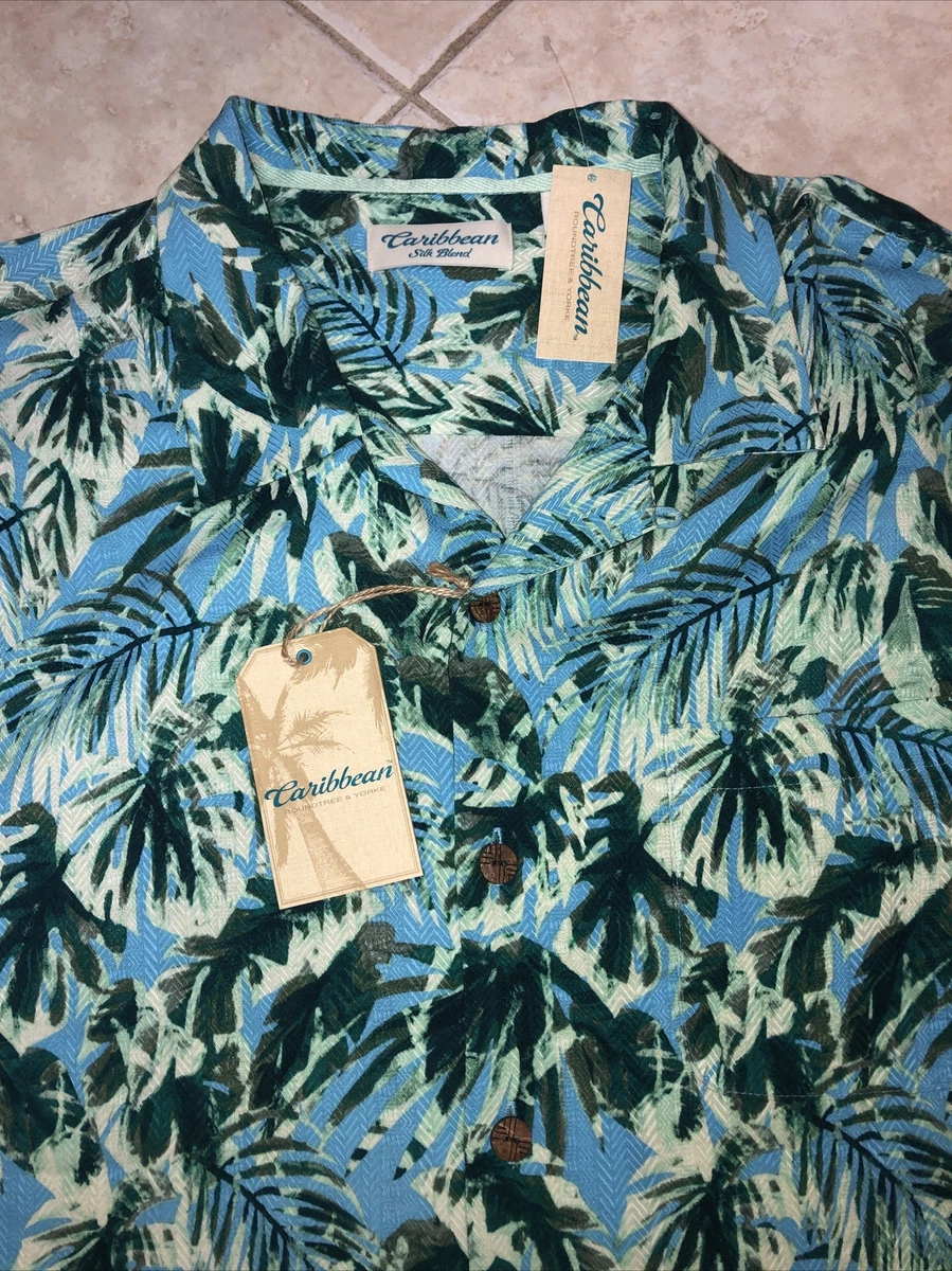 Chemise hawaïenne Caribbean Joe 100 % soie bleu floral homme