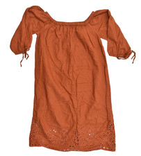 J.Crew Womens XXS Burnt Orange Linen Cotton Eyelet Hem Off the Shoulder Dress