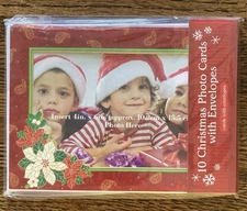 10 Christmas Photo Cards with Envelopes for 4 x 6 Photos Poinsettia Theme