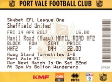Port Vale v Sheffield United 14/04/17 Ticket League 1