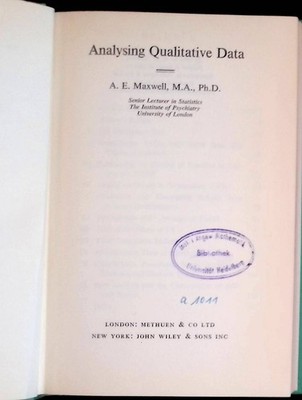 Analysing Qualitative Data. Maxwell, Albert E.: